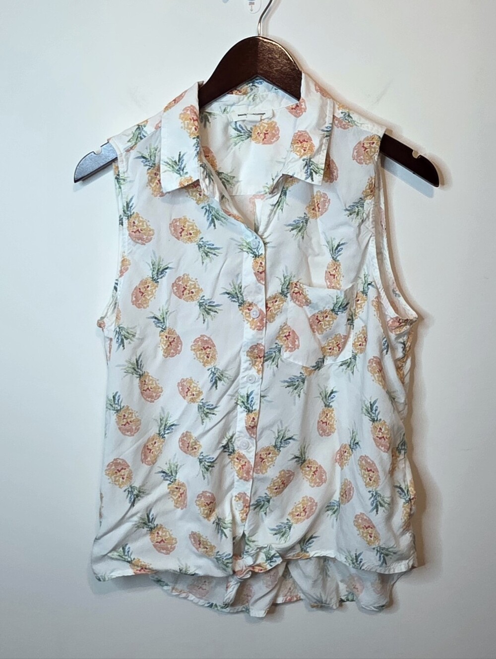 Beachlunchlounge Pineapple Print Sleeveless Tie Front Button Up Top Size Large